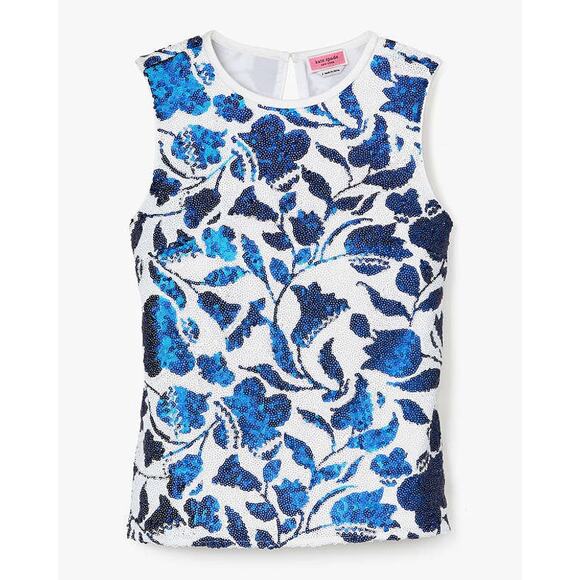 Kate Spade New York Zigzag Floral Sequin Sleeveless Top Medium - Picture 2 of 8
